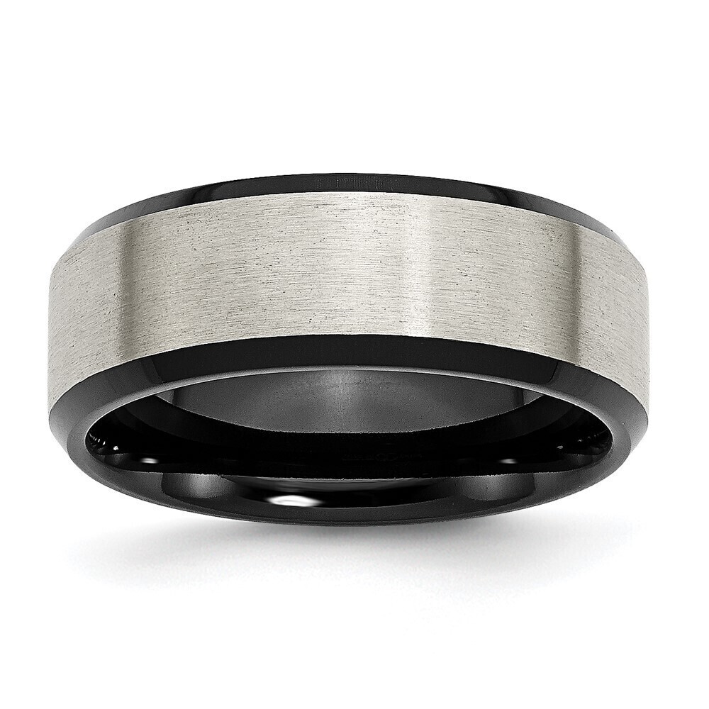 Kazi Luxury Titanium Brushed Center Black IP-plated 8mm Beveled Edge Band